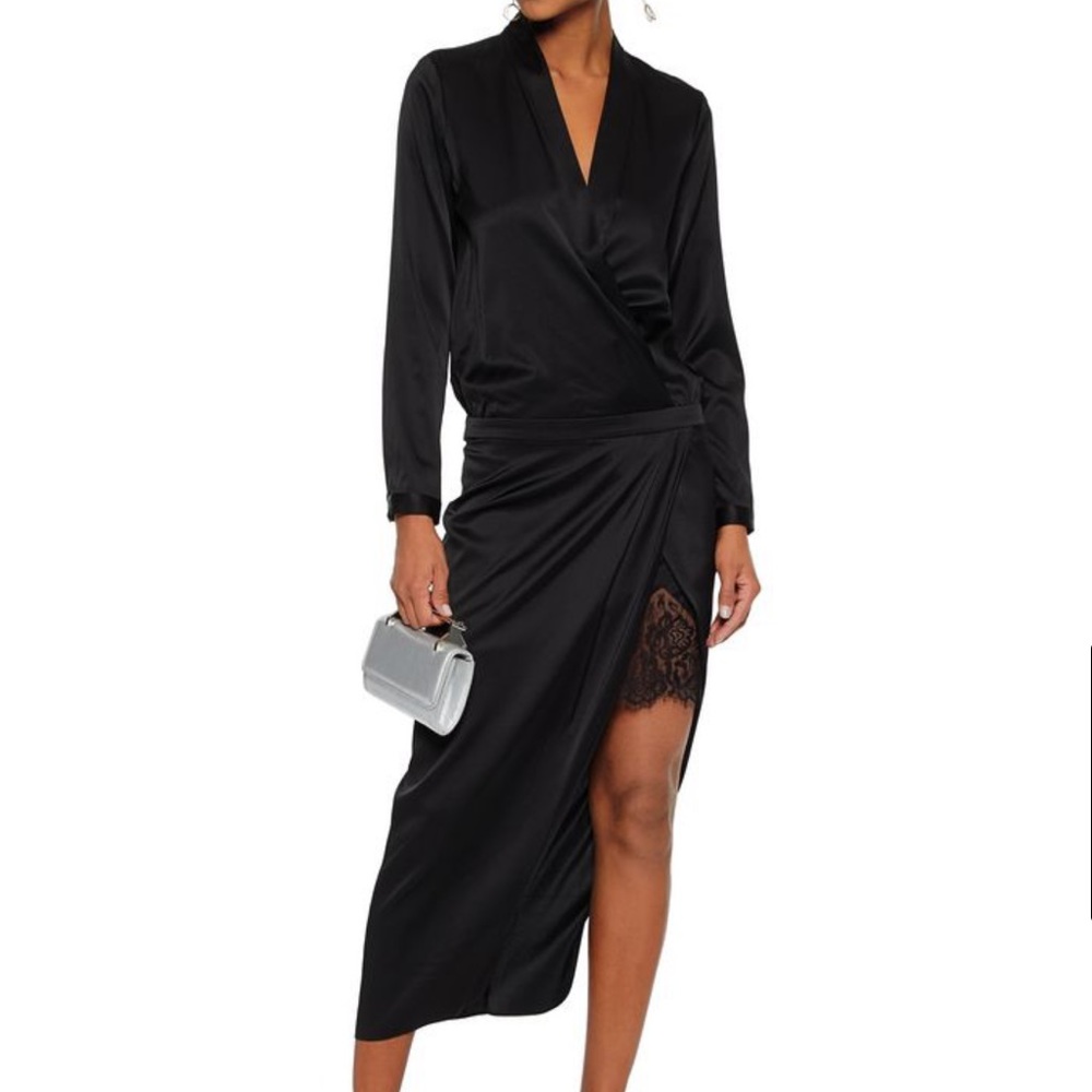 NWT Michelle Mason x Revolve Long Sleeve Lace Accented Wrap Dress